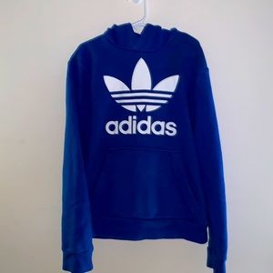 Boys Adidas Trefoil Pull on Hoodie Sweatshirt Blue/White Size S/9-10Y fit like 8